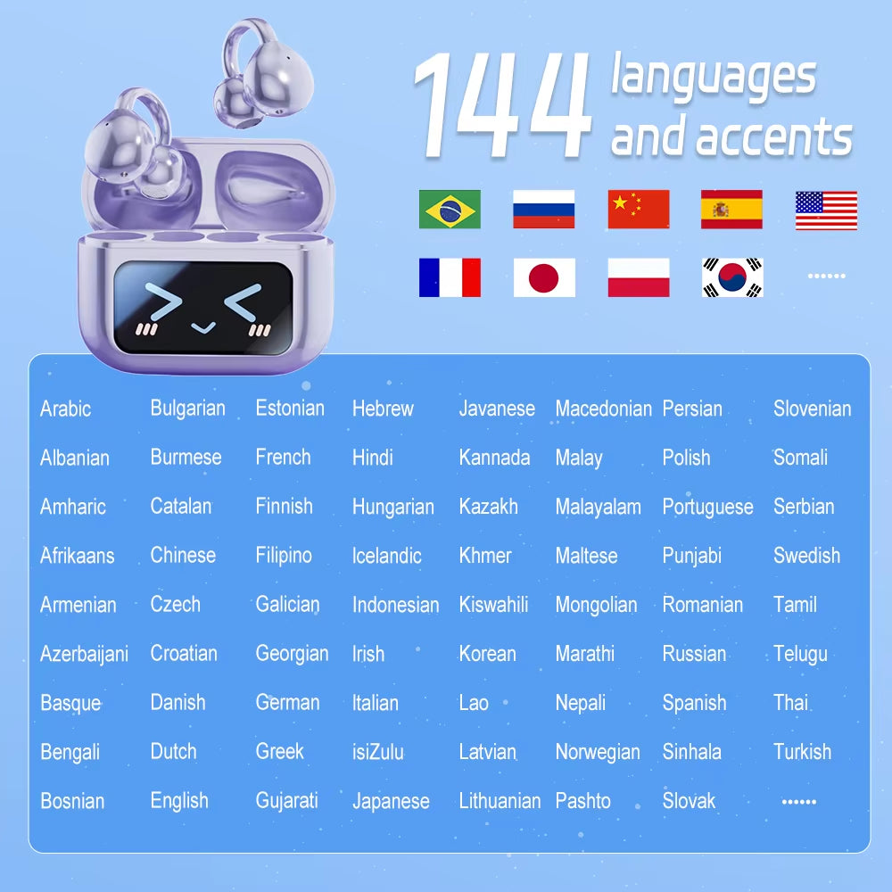 Touch Screen Wireless Bluetooth Earphone 144 Languages Real-Time Translation Headphones Hifi Audio Earbuds Sports Games Headset