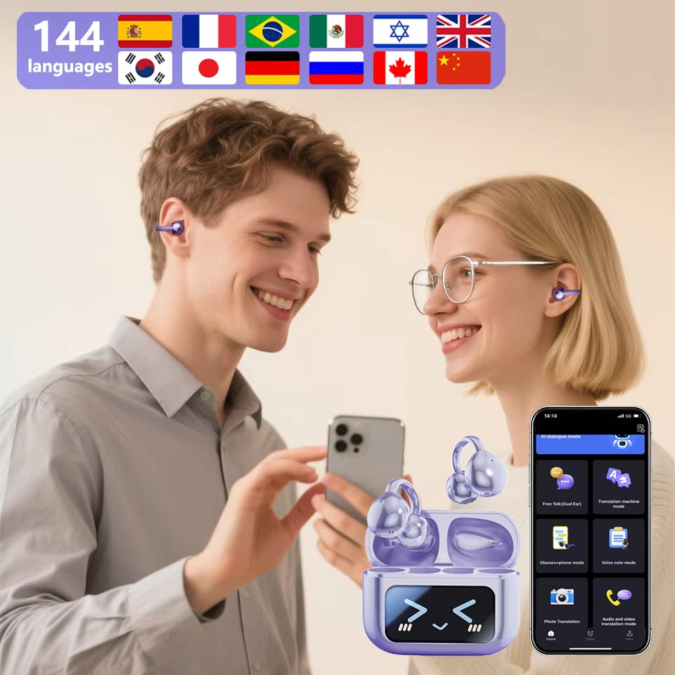 Touch Screen Wireless Bluetooth Earphone 144 Languages Real-Time Translation Headphones Hifi Audio Earbuds Sports Games Headset