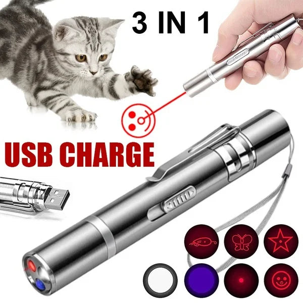 Exciting Interactive USB Rechargeable Cat Laser Pointer - 3 Modes & 5 Fun Patterns for Hours of Play!