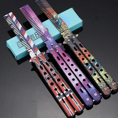 Foldable Stainless Steel Butterfly Knife Comb - Perfect for Beard, Moustache, and Hair Styling!