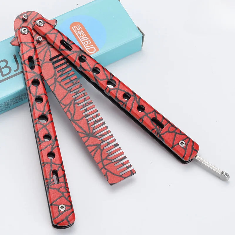 Foldable Stainless Steel Butterfly Knife Comb - Perfect for Beard, Moustache, and Hair Styling!
