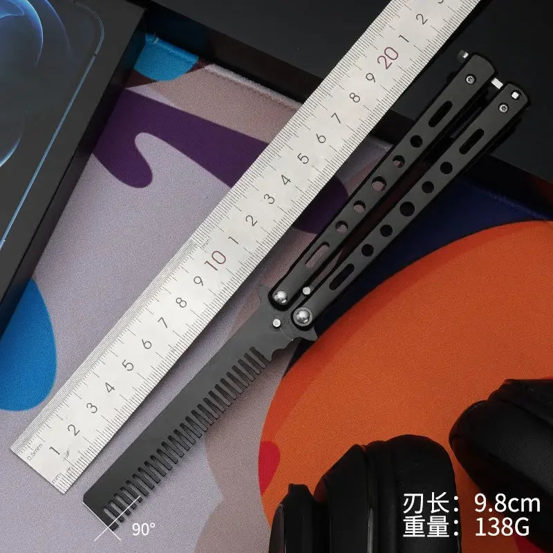 Foldable Stainless Steel Butterfly Knife Comb - Perfect for Beard, Moustache, and Hair Styling!