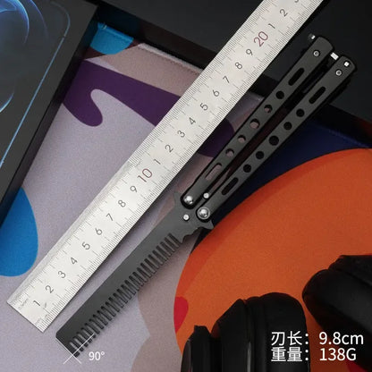 Foldable Stainless Steel Butterfly Knife Comb - Perfect for Beard, Moustache, and Hair Styling!