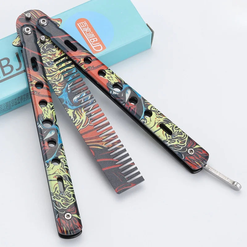 Foldable Stainless Steel Butterfly Knife Comb - Perfect for Beard, Moustache, and Hair Styling!