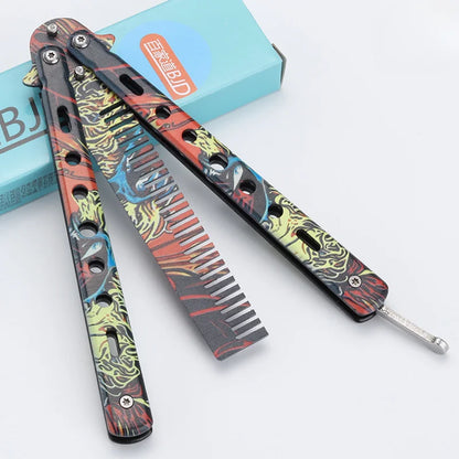 Foldable Stainless Steel Butterfly Knife Comb - Perfect for Beard, Moustache, and Hair Styling!