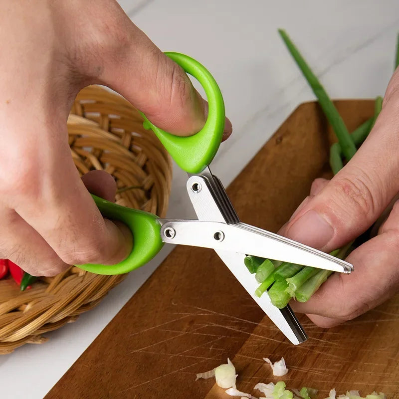 Versatile Stainless Steel Kitchen Scissors - 3/5 Layer Pepper & Scallion Cutter for Effortless Cooking!