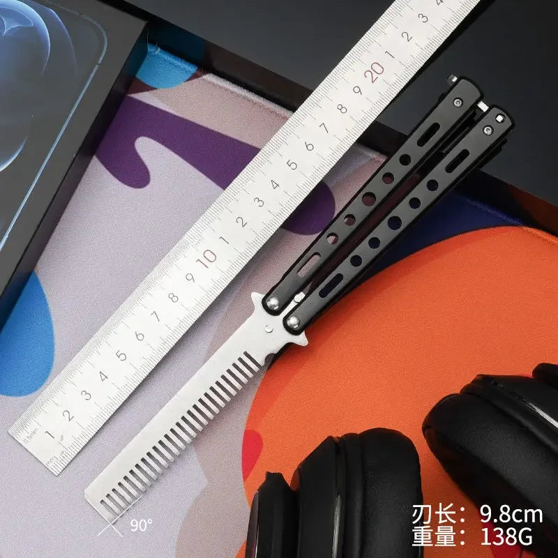 Foldable Stainless Steel Butterfly Knife Comb - Perfect for Beard, Moustache, and Hair Styling!