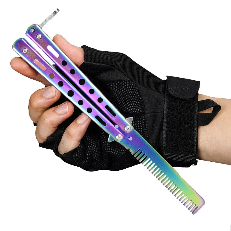 Foldable Stainless Steel Butterfly Knife Comb - Perfect for Beard, Moustache, and Hair Styling!