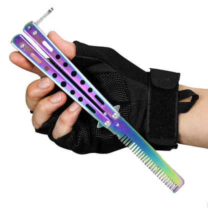 Foldable Stainless Steel Butterfly Knife Comb - Perfect for Beard, Moustache, and Hair Styling!