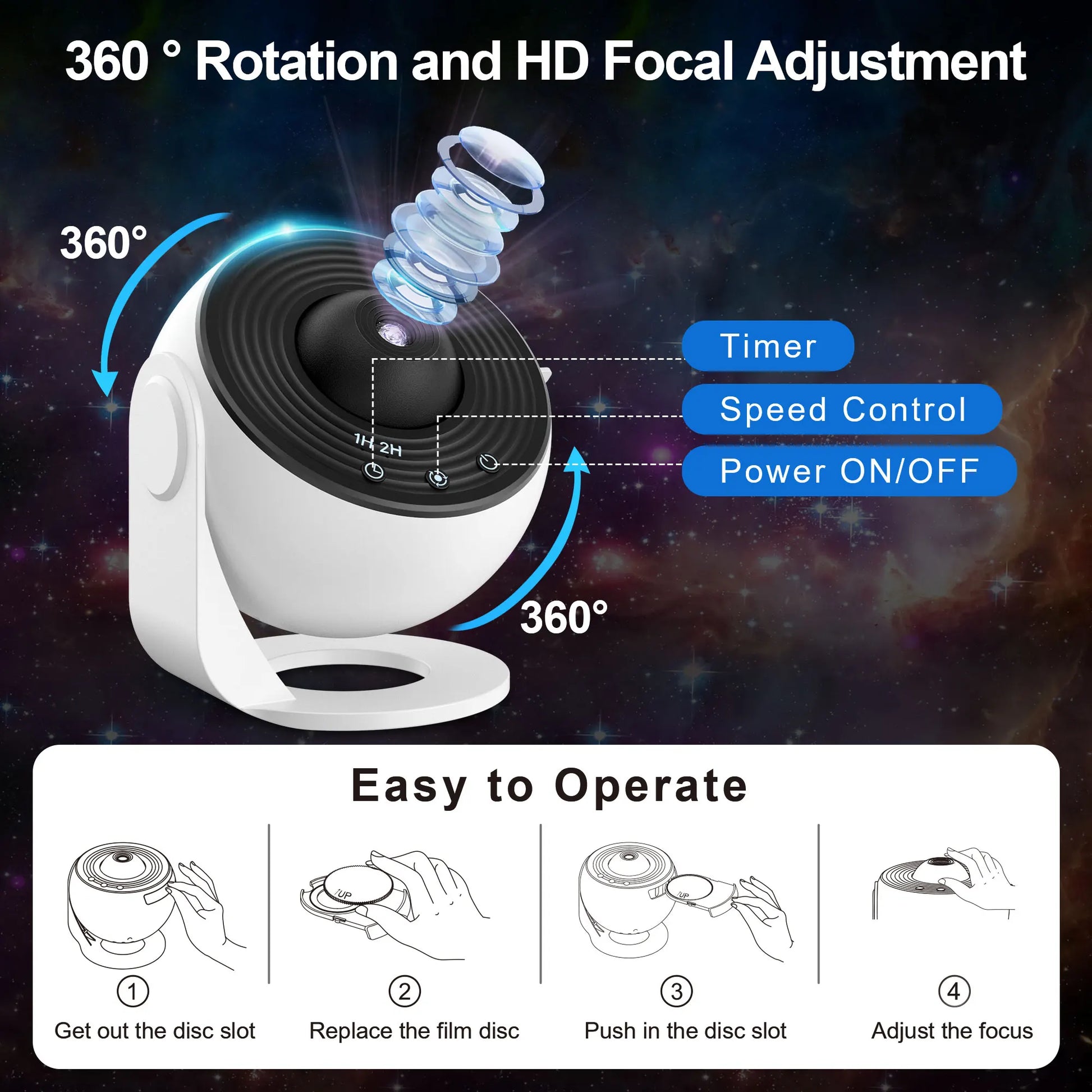 Elevate Your Ambiance with the 13-in-1 Galaxy Ultra Star Projector - Stunning HD Projections, 360° Rotation & Timer for Dreamy Nights!