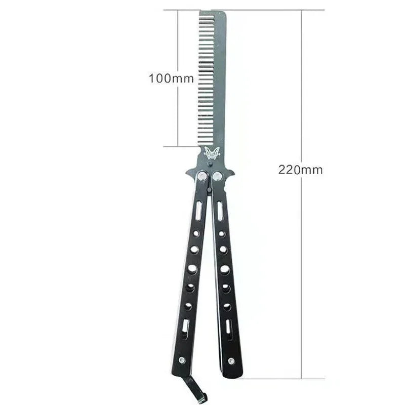 Foldable Stainless Steel Butterfly Knife Comb - Perfect for Beard, Moustache, and Hair Styling!