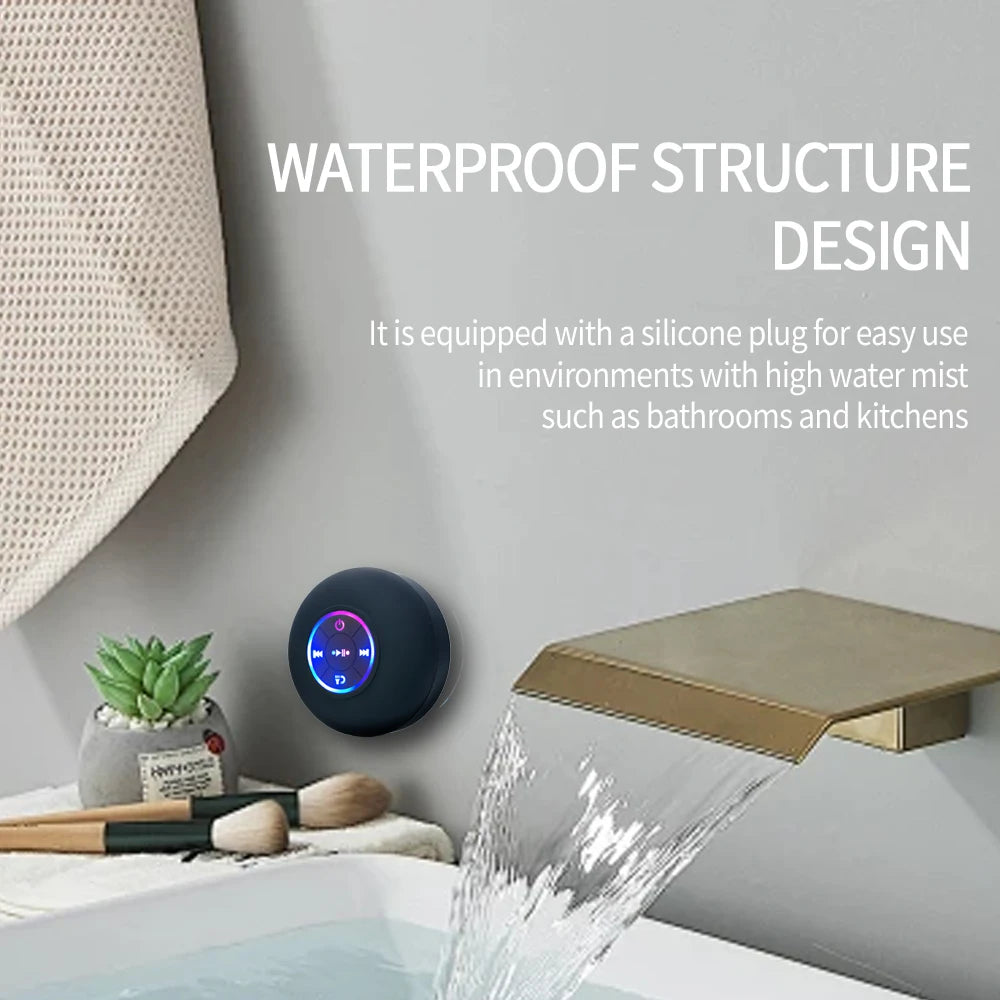 Ultimate Portable Waterproof Bluetooth Speaker with LED Light & Suction Cup - Perfect for Outdoor and Bathroom Use!