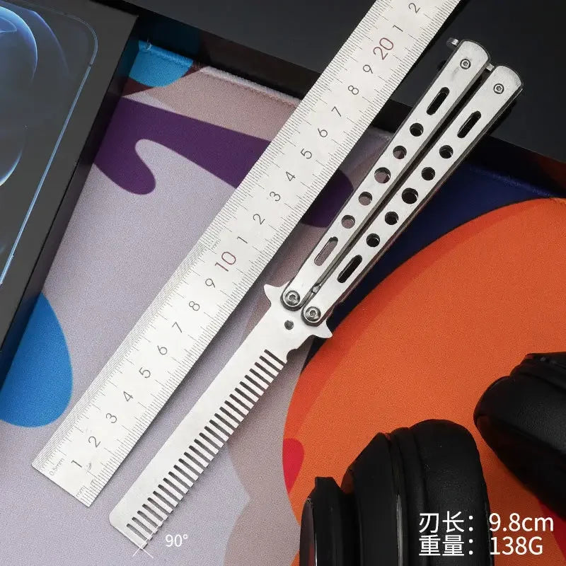Foldable Stainless Steel Butterfly Knife Comb - Perfect for Beard, Moustache, and Hair Styling!