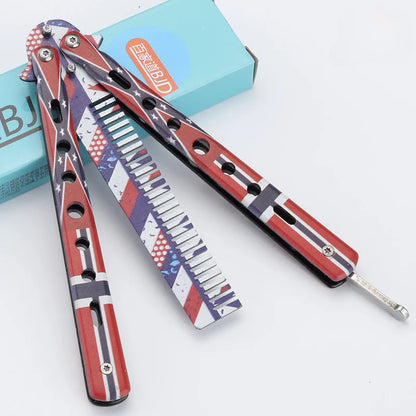 Foldable Stainless Steel Butterfly Knife Comb - Perfect for Beard, Moustache, and Hair Styling!