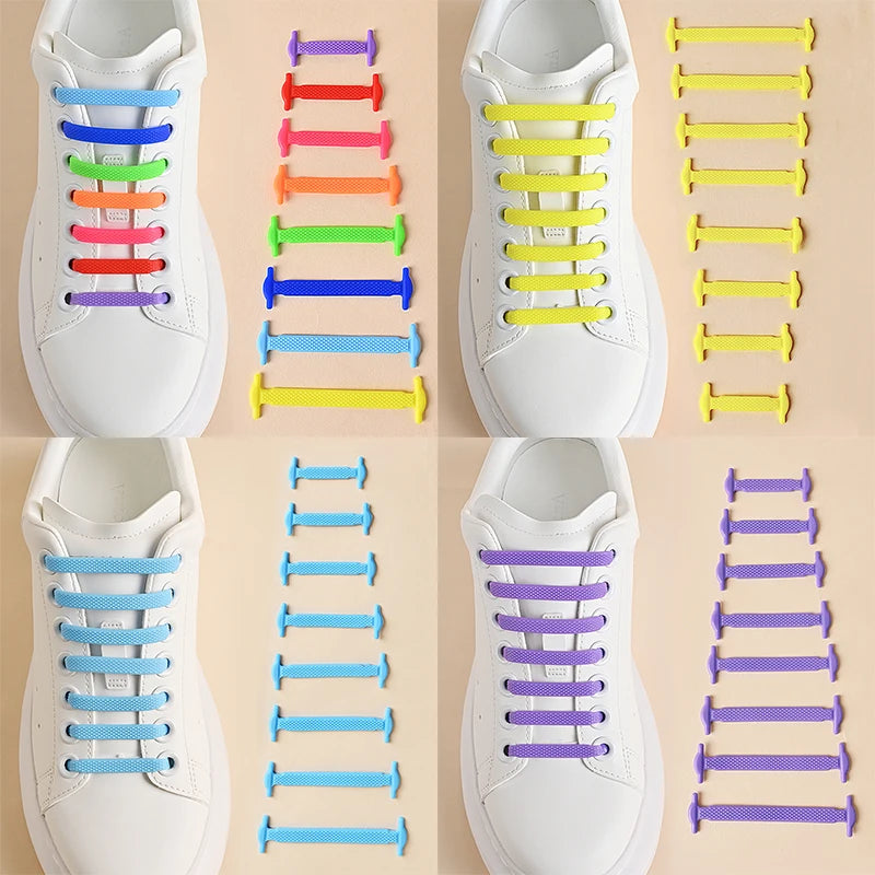 16 Pcs No Tie Silicone Shoelaces - 12 Color Elastic Lazy Laces for Easy Comfort
