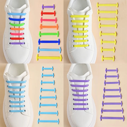 16 Pcs No Tie Silicone Shoelaces - 12 Color Elastic Lazy Laces for Easy Comfort