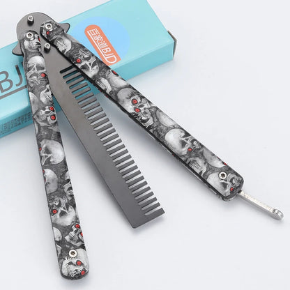 Foldable Stainless Steel Butterfly Knife Comb - Perfect for Beard, Moustache, and Hair Styling!